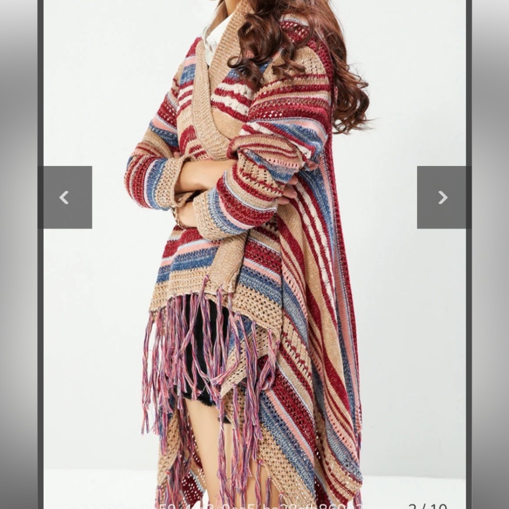 Boho Colorful Stripe Open Knit Open Front Cardiga… - image 3